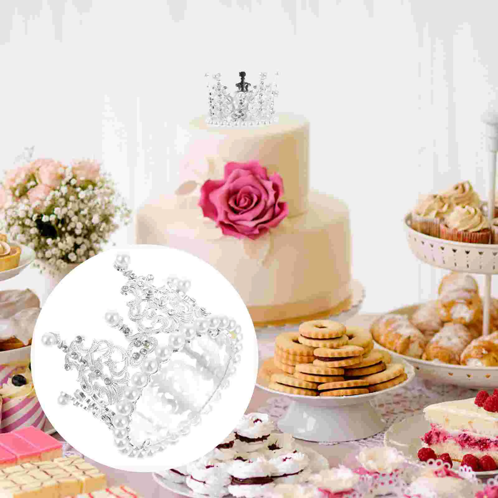 

Crown Decoration Ornament Baking Cake Adornments Crystal Decorative Children Ornaments Simulated Pearl Prop