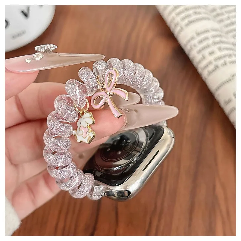 Sparkling Bow Phone Strap with Transparent Elastic Bracelet