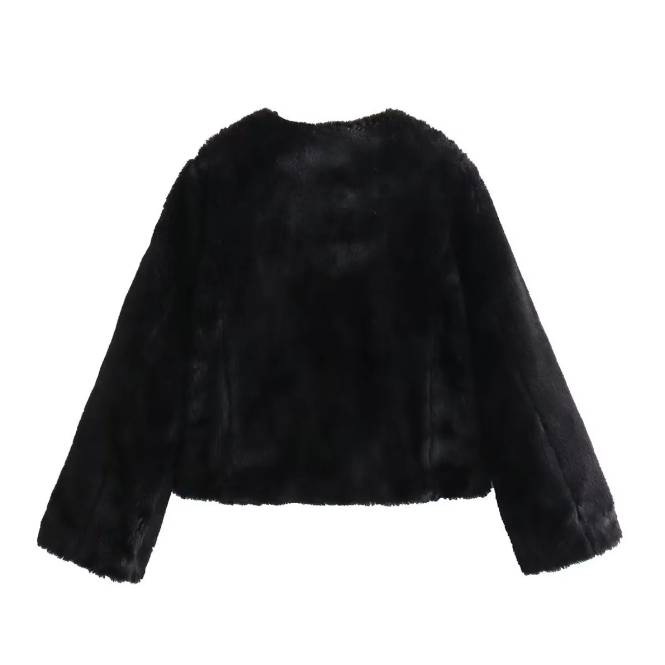 Women Thick Faux Fur Jacket Female O-Neck Long Sleeved Single Breasted Jacket With Pockets Short Coat Casual Jacket Streetwear