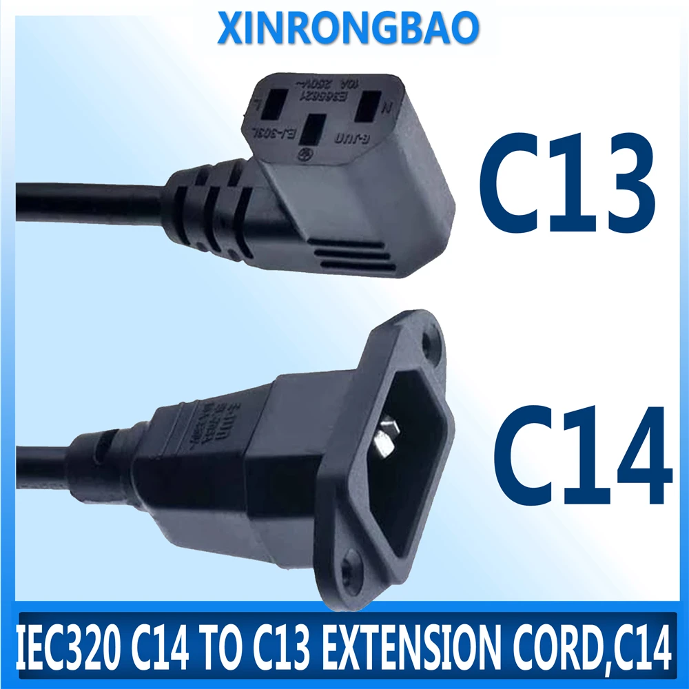 Удлинительный шнур IEC320 C14-C13, C14 с отверстиями для винтов и коротким C13, длина 30 см. Доступны прямые поставки 0,75 мм, 25000 Вт, 10 А, 250 В