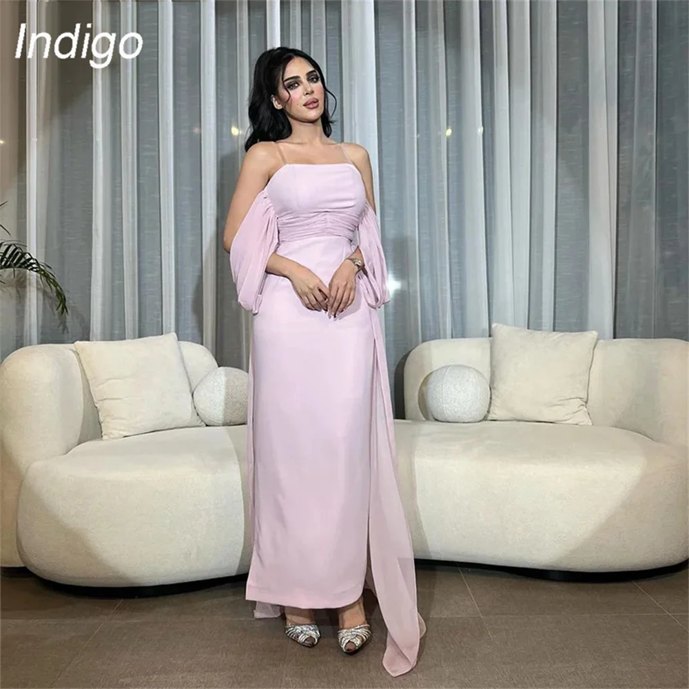 

Indigo Prom Dresses Mermaid 2024 Off The Shoulder Strapless Pleat Satin Ankle-Length Elegant Evening Gown For Women فساتين الس
