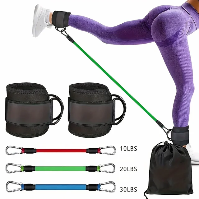 5-piece universal ankle resistance strap set with adjustable shoulder strap, used for strength training, yoga, and fitness - a m