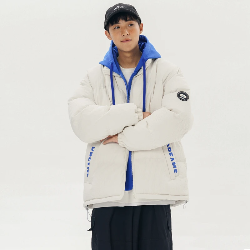 High Street Men's Jacket Winter Fake Two-Piece Hooded Coat Cotton-Padded Jacket Thick Warm Vintage Fashion Youth Oversize Parkas