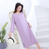 New spring and autumn ladies modal dress solid color loose large size casual night skirt home skirt female nightgown sleep wear - Image 6