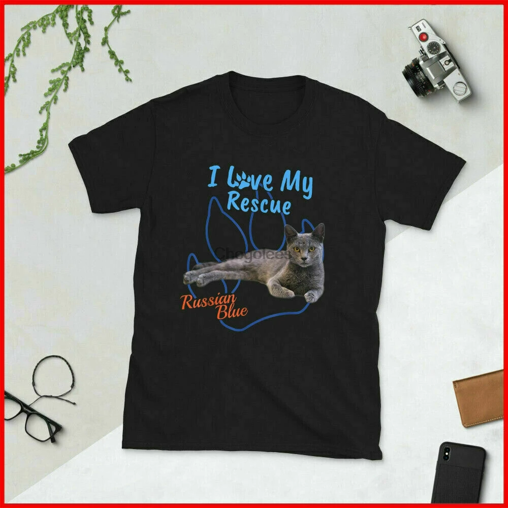 I Love My Rescue Russian Blue Cool Adopted Cat T-Shirt |