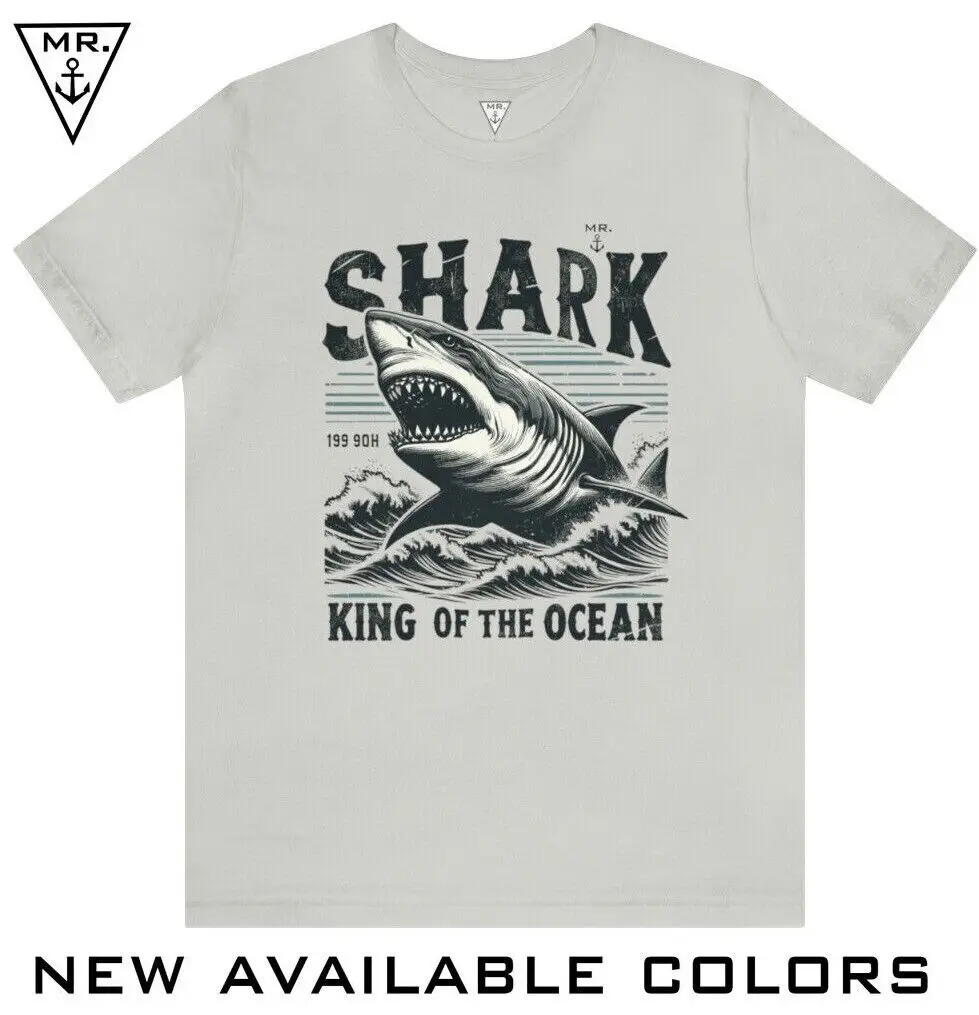 Mr Anchor Shark King Of The Ocean Maglietta In Jersey Nautico Premium Maniche Lunghe O Corte