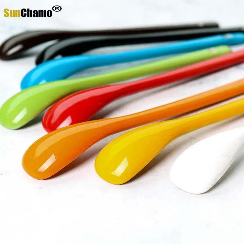 Colored Long Handle Ceramic Tableware Stirring Scoop Spoon Baking Tool