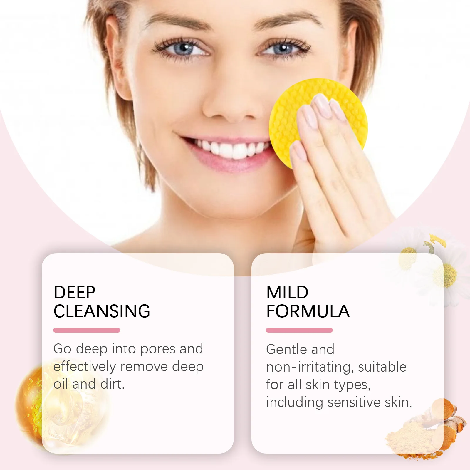 Turmeric Kojic Acid Facial Cleansing Pad Exfoliating Blackhead Removal Balancing Oil Brightening Exfoliator Facial Washing Pads 5