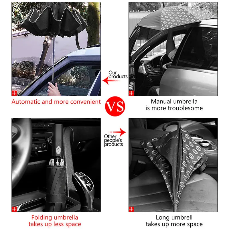 Automatic Umbrella Folding Umbrella Windproof Reverse Automatic Umbrella Rain Women Men Car Large Business 3Folding Umbrellas 10 Ribs Reflective Stripe Paraguas
