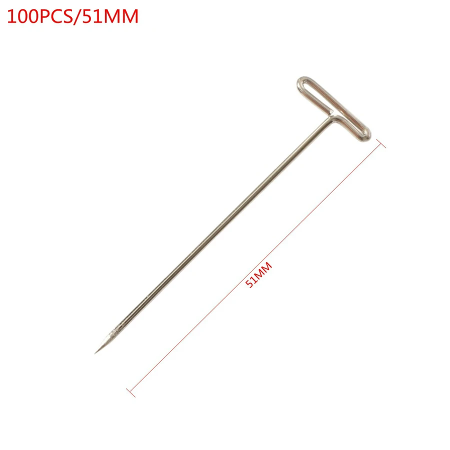 스테인리스강 T-핀 스타일링 도구 재봉 헤어 바늘, 가발 제작 및 디스플레이용 폼 헤드, 27mm, 32mm, 38mm, 45mm, 51mm, 53mm, 100 개