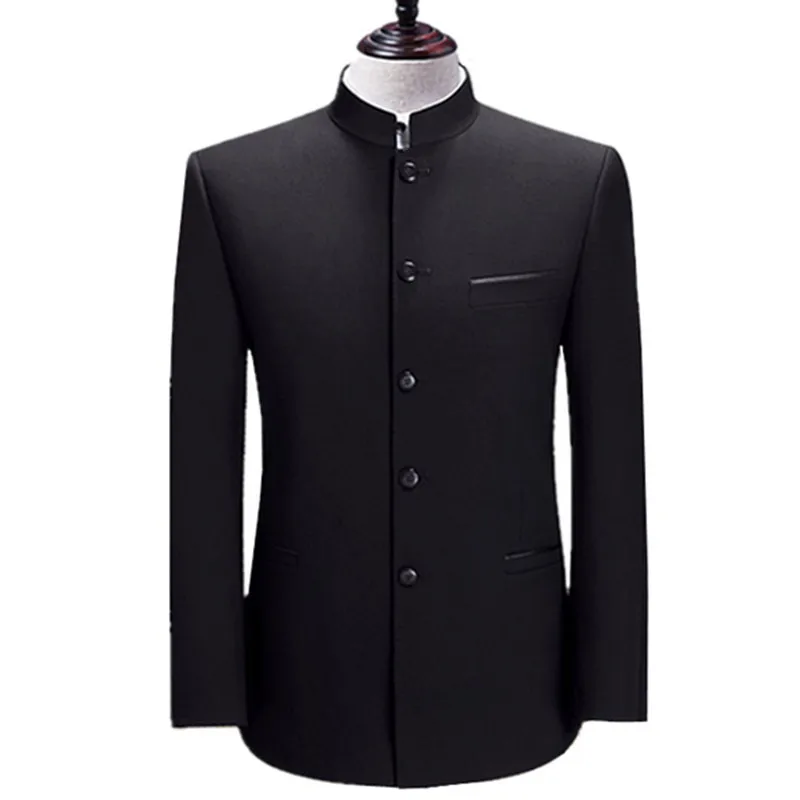 Mens Blazer Chinese Style Mandarin Stand Collar Business Casual Wedding Slim Fit Blazer Men Casual Suit Jacket Male Coat 4XL