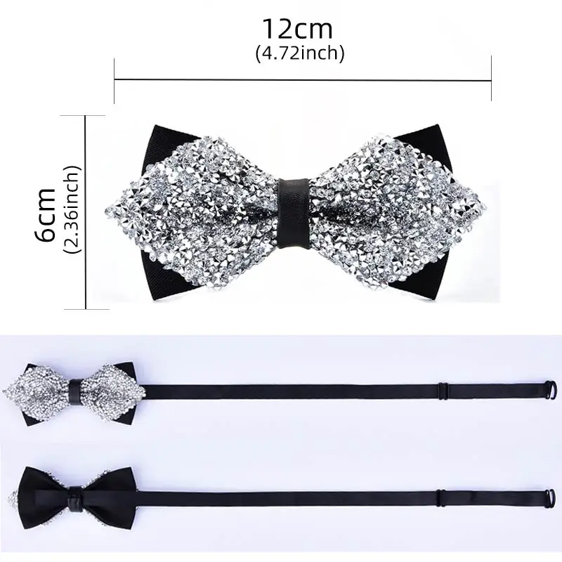 1 Piece Men's Glitter Rhinestone Bow Tie Shiny Full Rhinestone Bow Banquet Party Wedding Stage Event Gold Silver