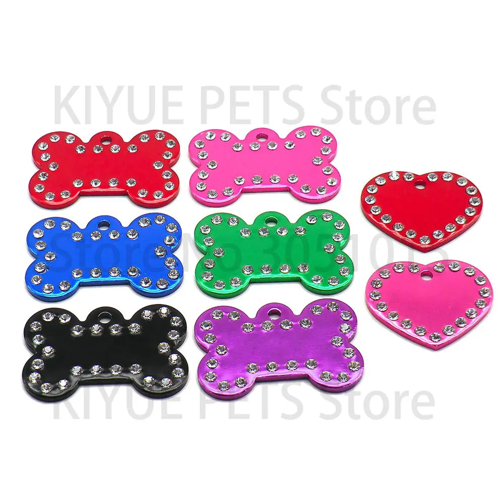 20Pcs 2MM Dog Bone Diamond Decor Pet Id Tag Custom Engraved Cat Dog ID Tag Charm