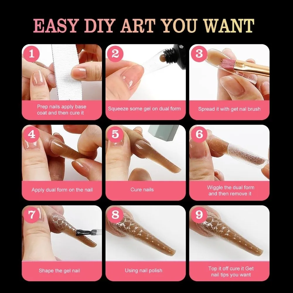 120pcs New 10in1 Nail Forms Snake Pattern Clear Extended Armor Model Quick Building DIY Nail Extension System Manicure Tools