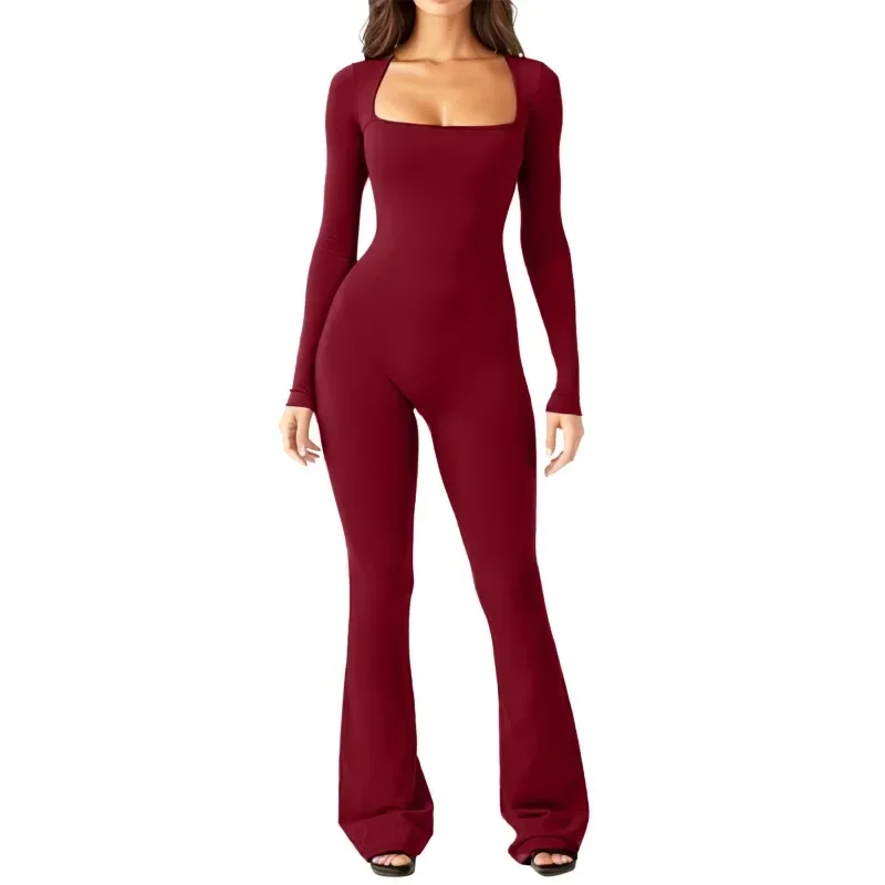 

Autumn Square Neck Sexy Rompers Playsuits Women Casual Long Sleeve Jumpsuits Fashion Slim Elegant High Waist Lady Bodysuit 30066