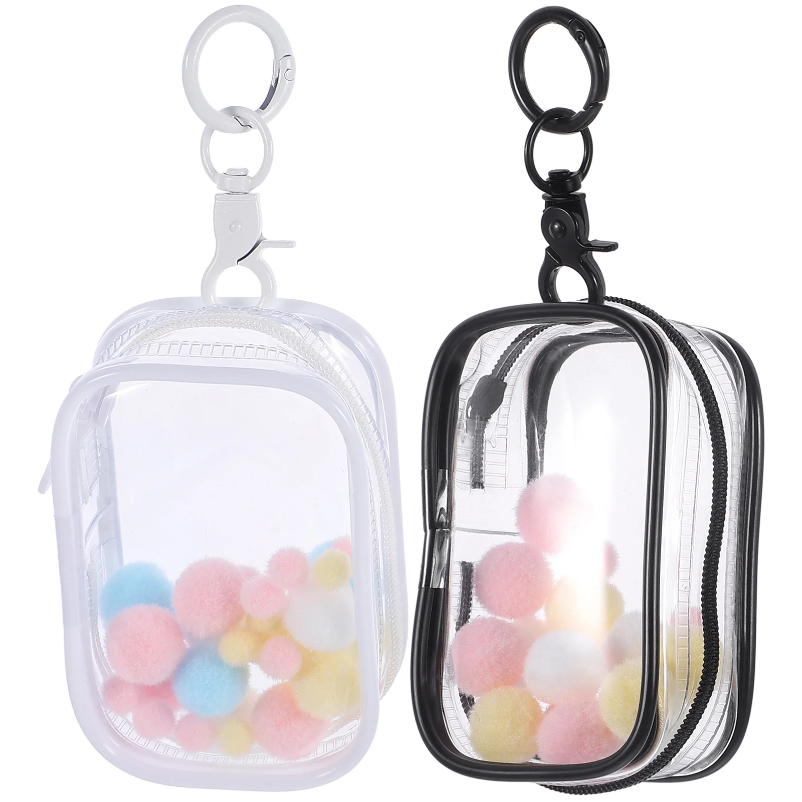 

Clear Figure Display Bag Keychain Pom Poms 2 Sets Portable Collectibles Display Case Mini Figures Dolls Dustproof