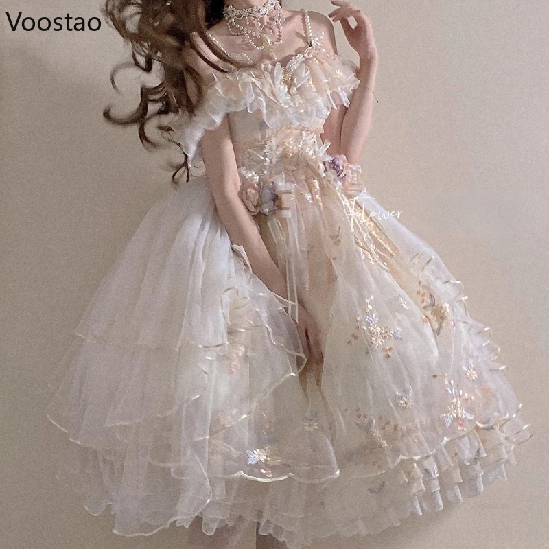 Victorian Retro Lolita Jsk Dress Japanese Women Sweet Lace Floral Embroidery Princess Wedding Party Dress lolita suspender dress lolita dress lolita cosplay costumes