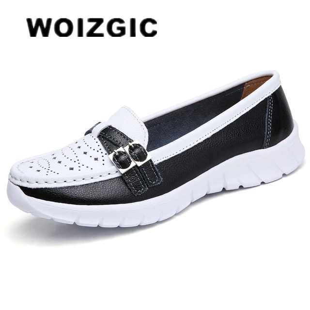 최고의 품질과 스타일을 위한 여성용 가죽 신발: WOIZGIC 여성용 플랫 모카신