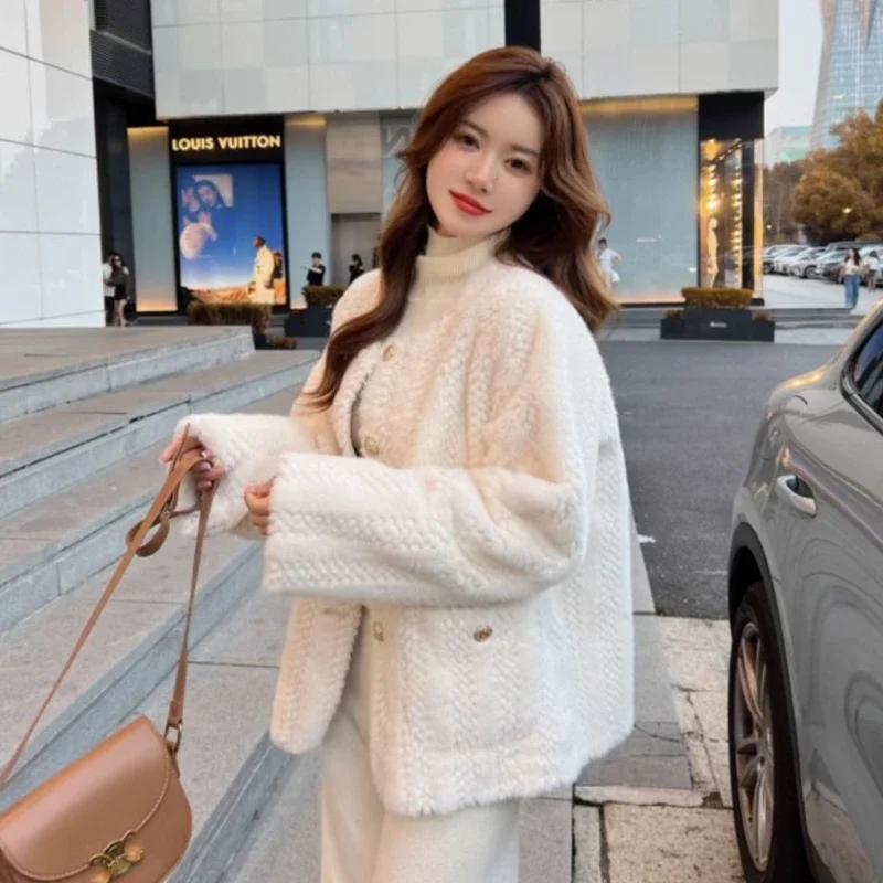 2023 New Women Short Temperamental Artificial Mink-Fur Outer Fur Coat Winter Female Solid Color Casual Versatile Fur Outwear