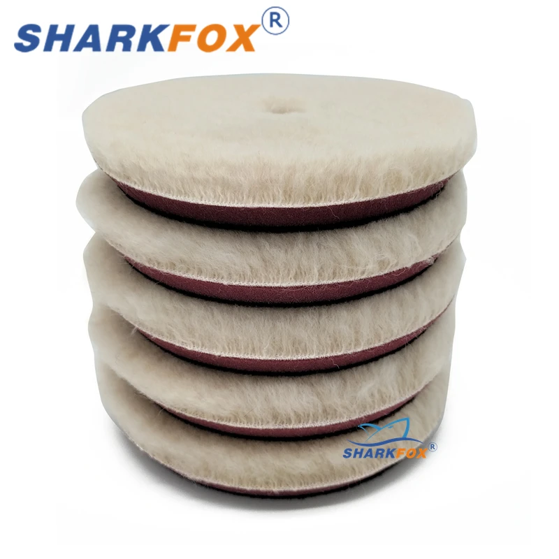 Sharkfox Beige Wool Pad 5Inch/6Inch High Density Lambs Woollen Polish ing Pad Wool Polishing For Car Polisher