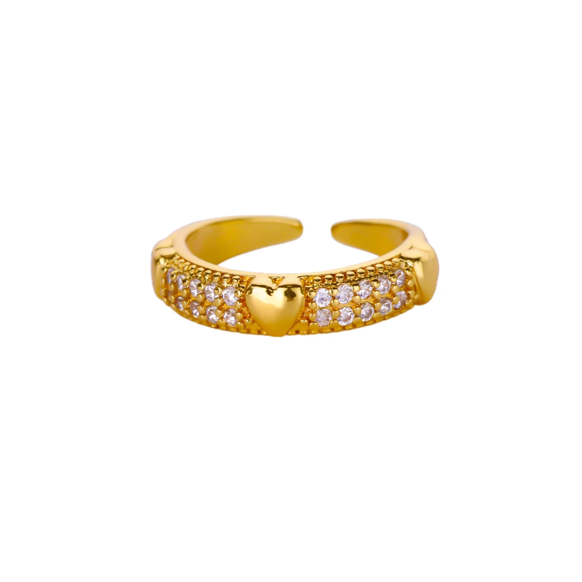 Luxury Zircon Heart Rings 18K Gold Plated Opening Ring