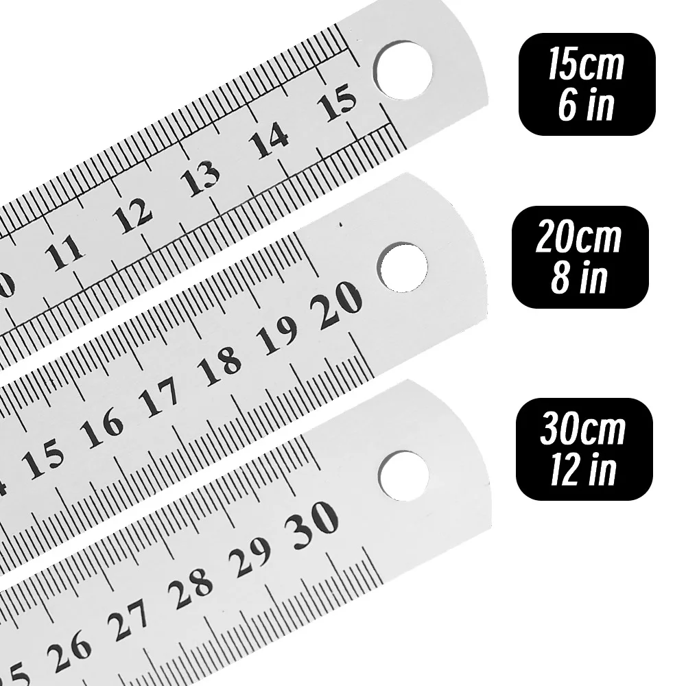 Stainless Steel Ruler 10P 15-30cm Double Sided Measuring Tool