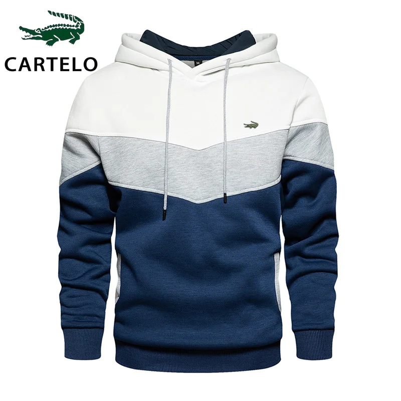 CARTELO Autumn/Winter Men's Hoodie Casual Spliced Warm Hoodie Street Fashion Men's Jogging Sports Hoodie cartelo autumn new men s high quality jacket set fashion embroidery windproof top pants casual outdoor sports baseball jacket