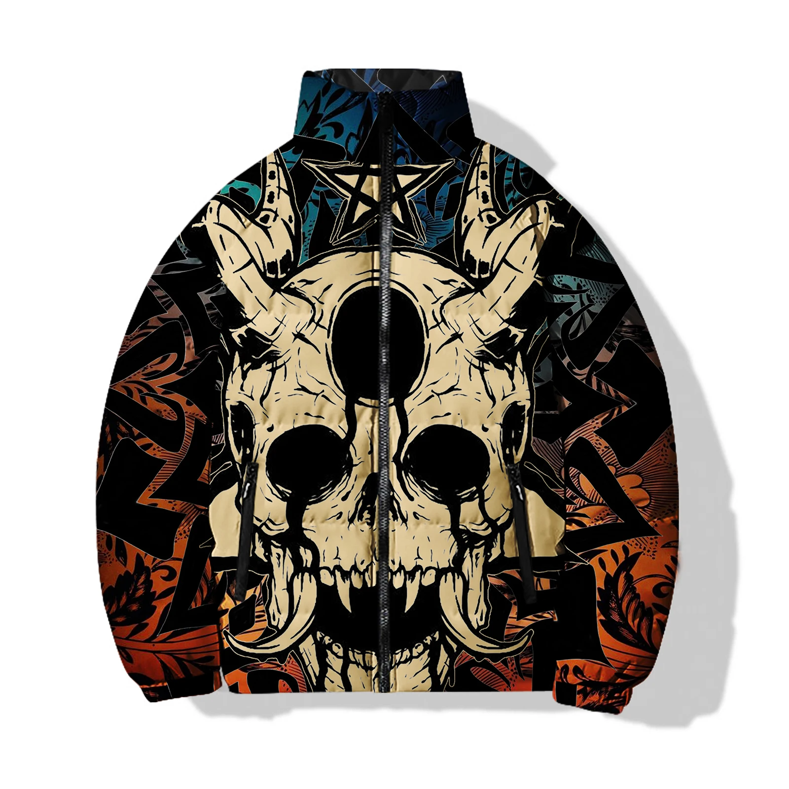 thumbnail image 1 of Agregue algodón y espese el abrigo de invierno para hombre Abrigos de invierno para hombre cómodos y cálidos Estampado de calavera personalizado para hombre Nuevo en parkas para hombre, 1 of 4