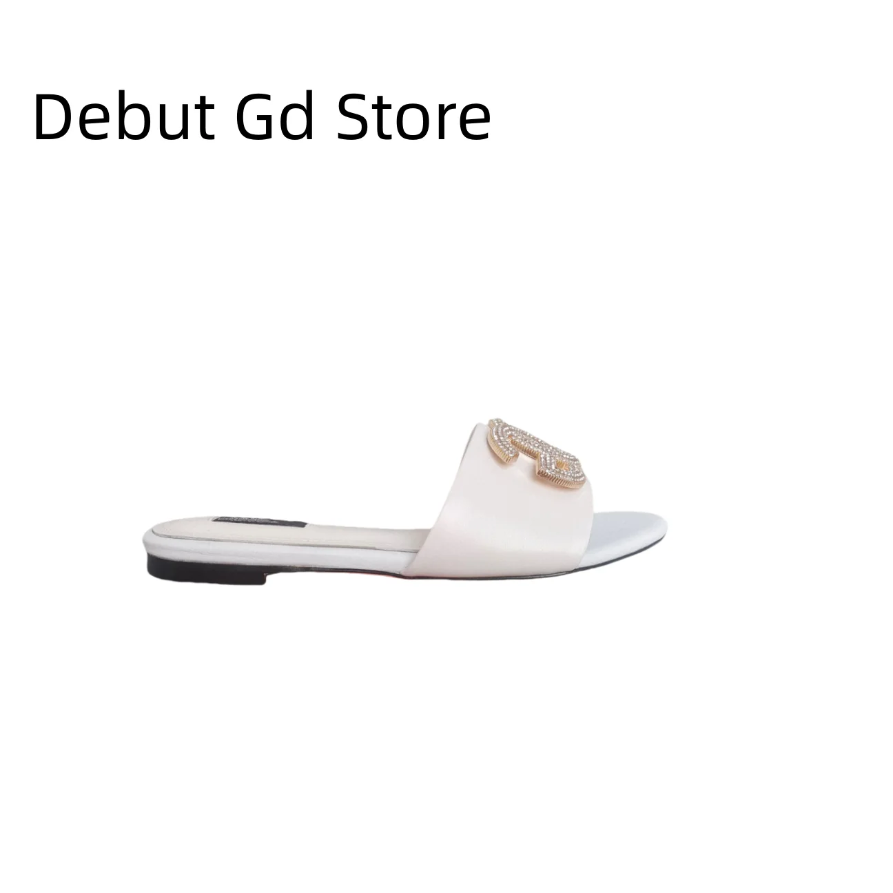 2024 Italian Luxury Flat Shoes Women's Summer Sandals Black White Apricot Pink Classic Metal Button Slippers