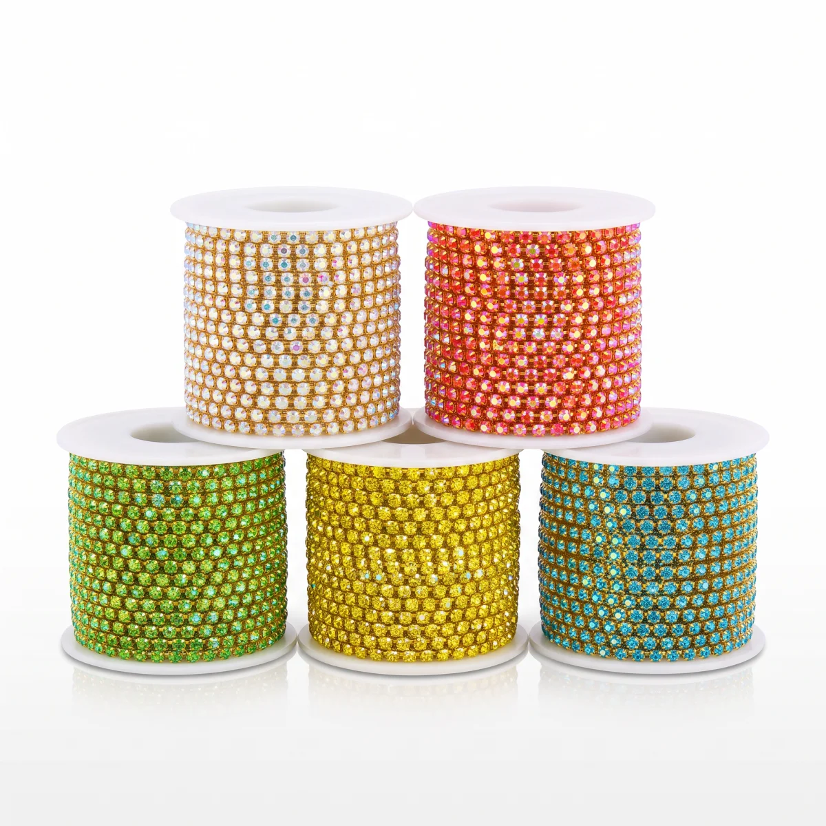 Hochdichte Gold Cup Base AB Farben SS6 2mm SS8 2.5mm SS10 2.8mm SS12 3mm Glas Kristall Strasskette zum Aufnähen oder Aufkleben