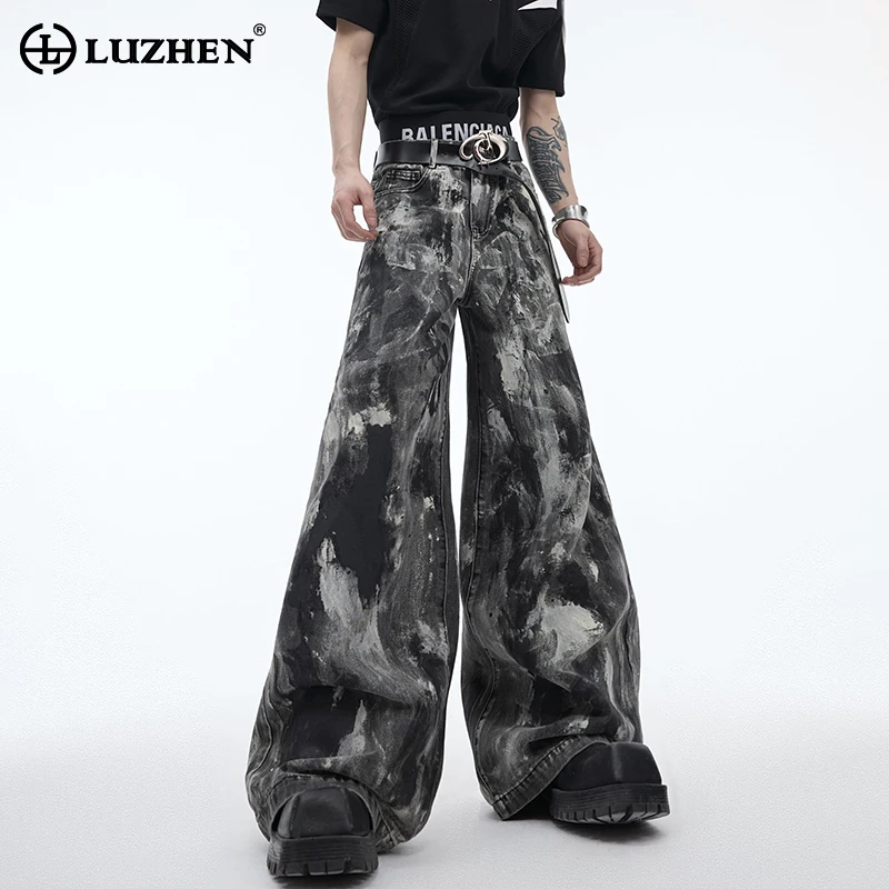 

LUZHEN Personalized Tie-dyed Washed Design Casual Denim Pants Men's Original Niche Design High Street Fashion Male Jeans LZ4041