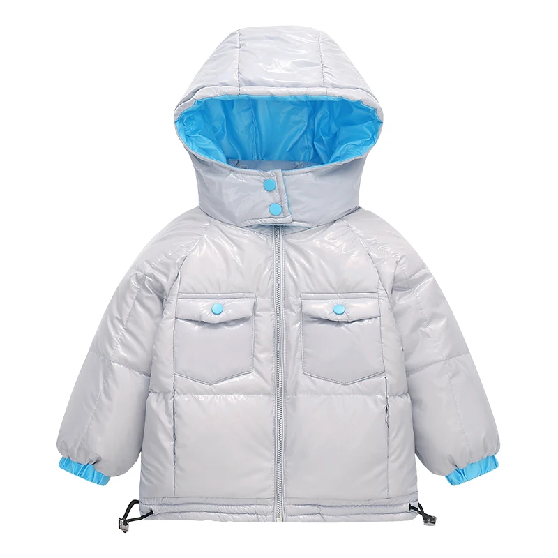 

Korean Autumn Winter Boy Down Jacket Waterproof Wash-free Shiny Thick Warm Hooded Little Boy Outerwear Coat kids Girl Parka