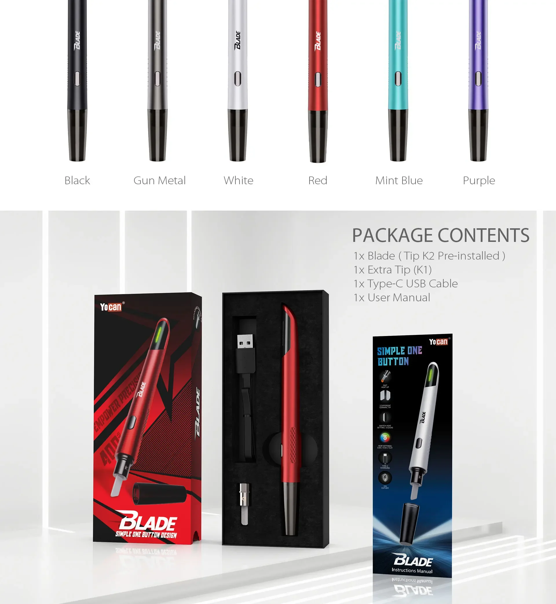 Description Picture 5 of itemOriginal Yocan Blade Hot Knife 400mah Rechargeable Battery Ceramic Wax Heating Tool