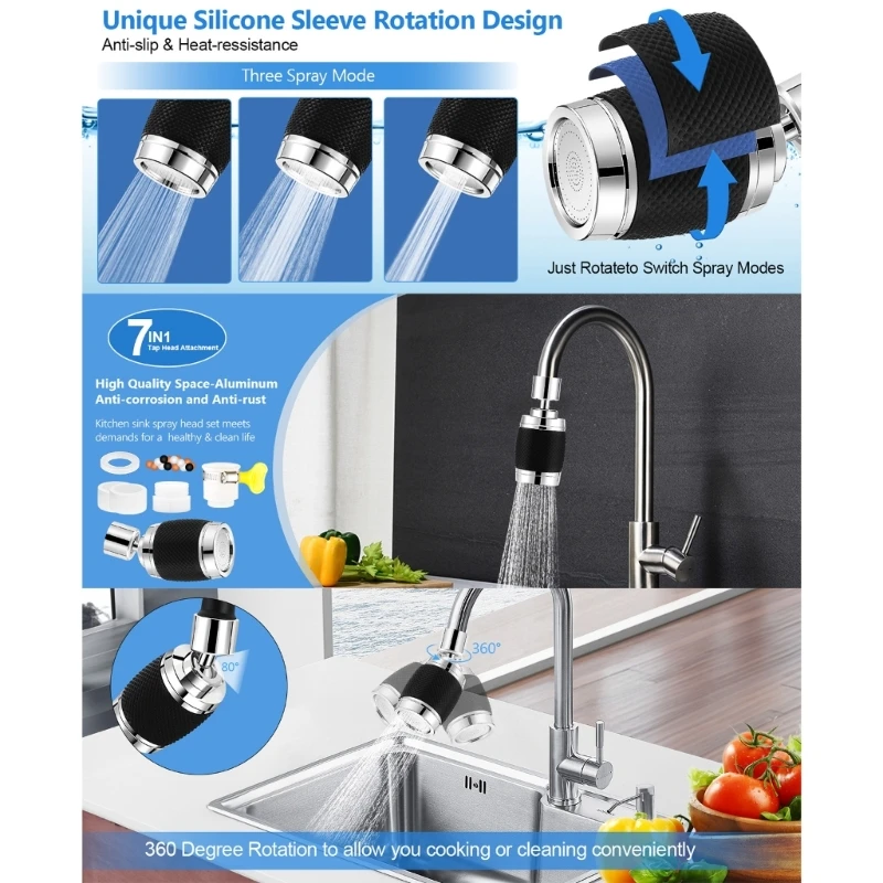 New Faucet Sprayer 360&deg; Flexible Sink Faucet Tap Nozzles Extension Adapter