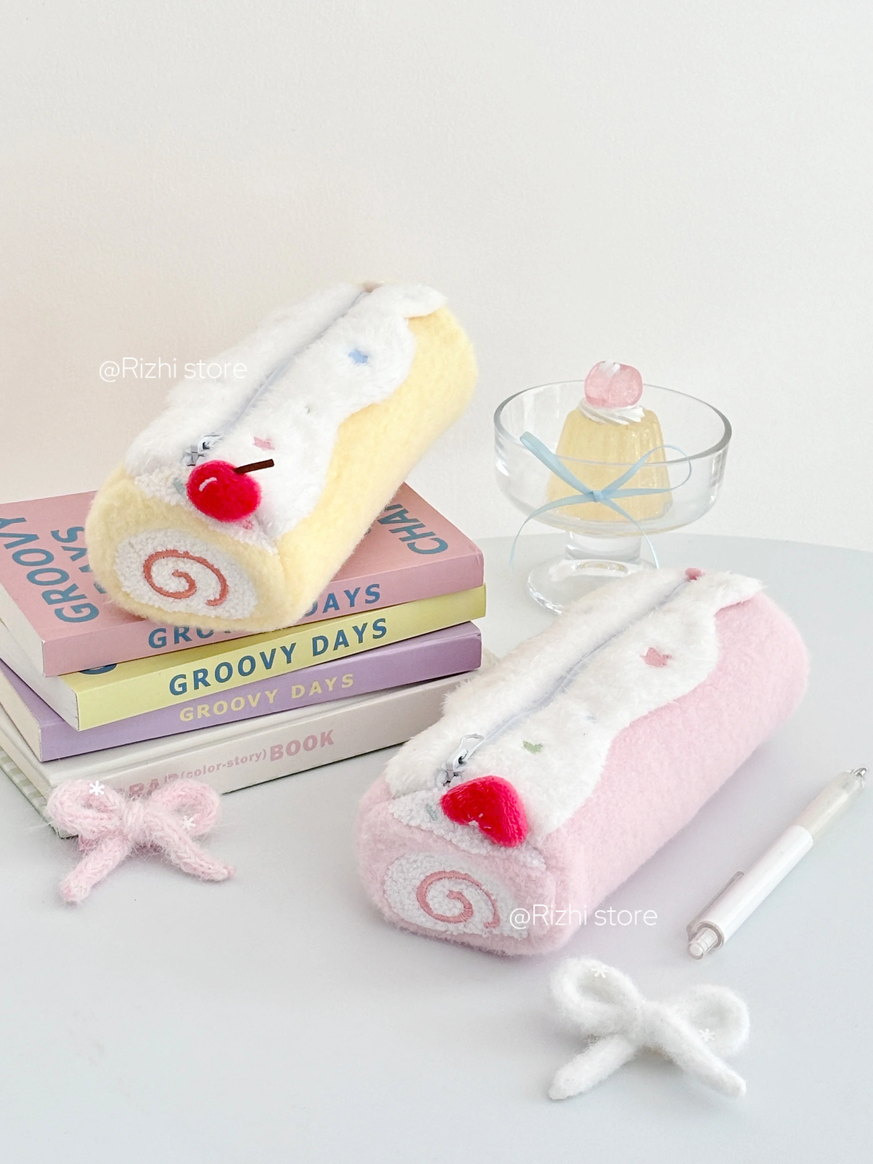 Swiss Roll Pencil Case - Kawaii Plush Stationery Box For School Girls, Cute Ins Style Large Capacity Pen Holder  5