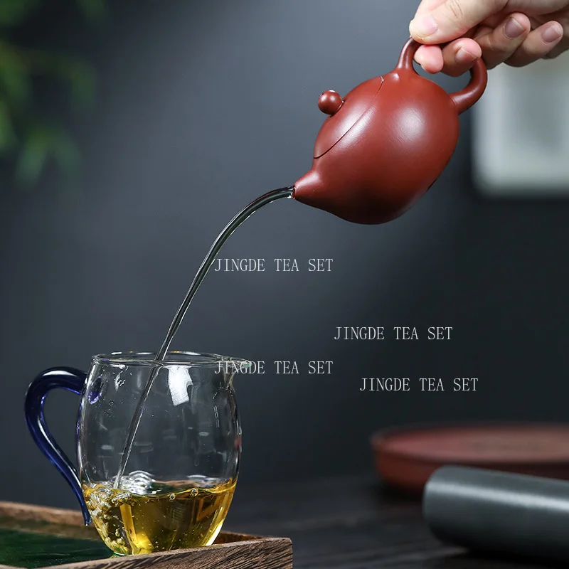160ml Yixing Dahongpao Teapot Handmade Card Lid Flat Western Style Teapot Ball Hole Spout Teapot High End Household Tea Set