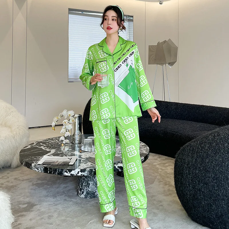 Pajamas Ladies Fashion New Simulation Silk Long Sleeve Pants Homewear pajamas for women
