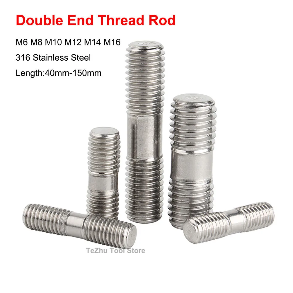 

316 Stainless Steel Double End Thread Rod M6 M8 M10 M12 M14 M16 Headless Bolts Stud Bolt Tooth Stick Dual Head Thread Bar