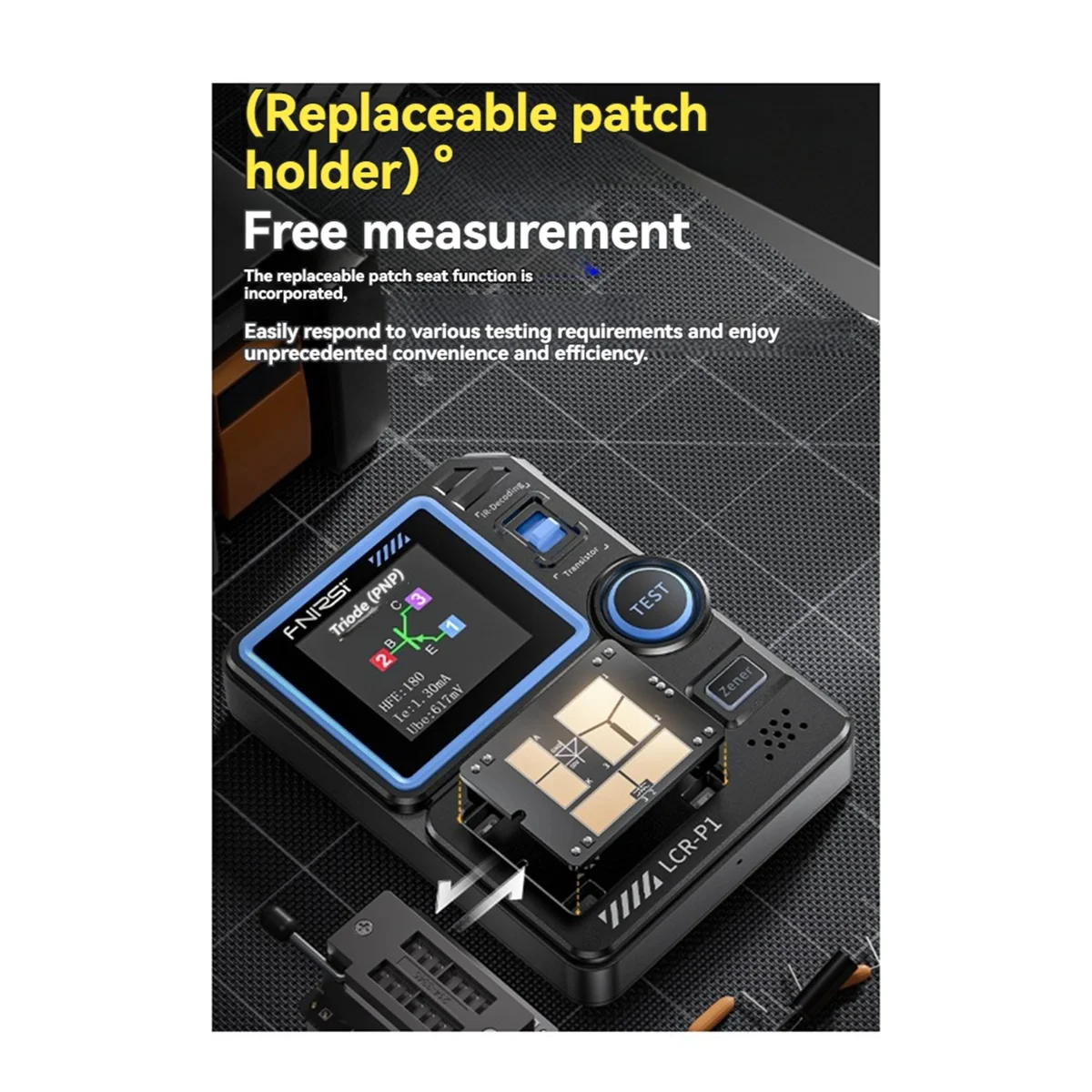 FNIRSI LCR-P1 Transistor Tester Diode Triode Capacitance Resistance Meter LCR ESR Meter NPN PNP MOSFET IR Multifunction-Cabe
