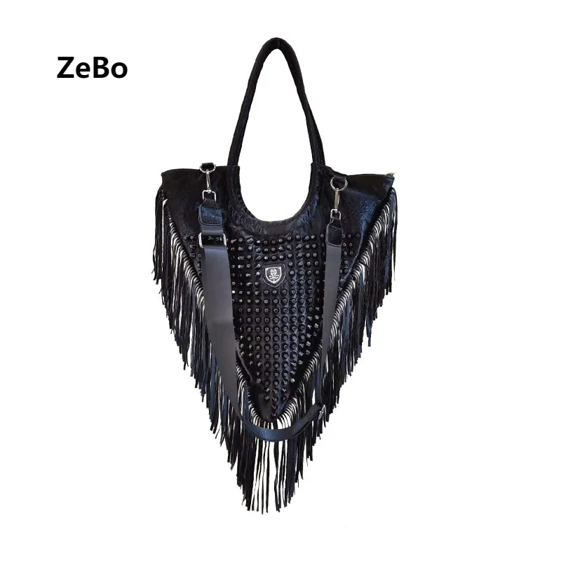 

Уличная трендовая сумка через плечо, персонализированная сумка через плечо с заклепками и кисточкой, треугольная модная универсальная сумка через плечо в западном стиле