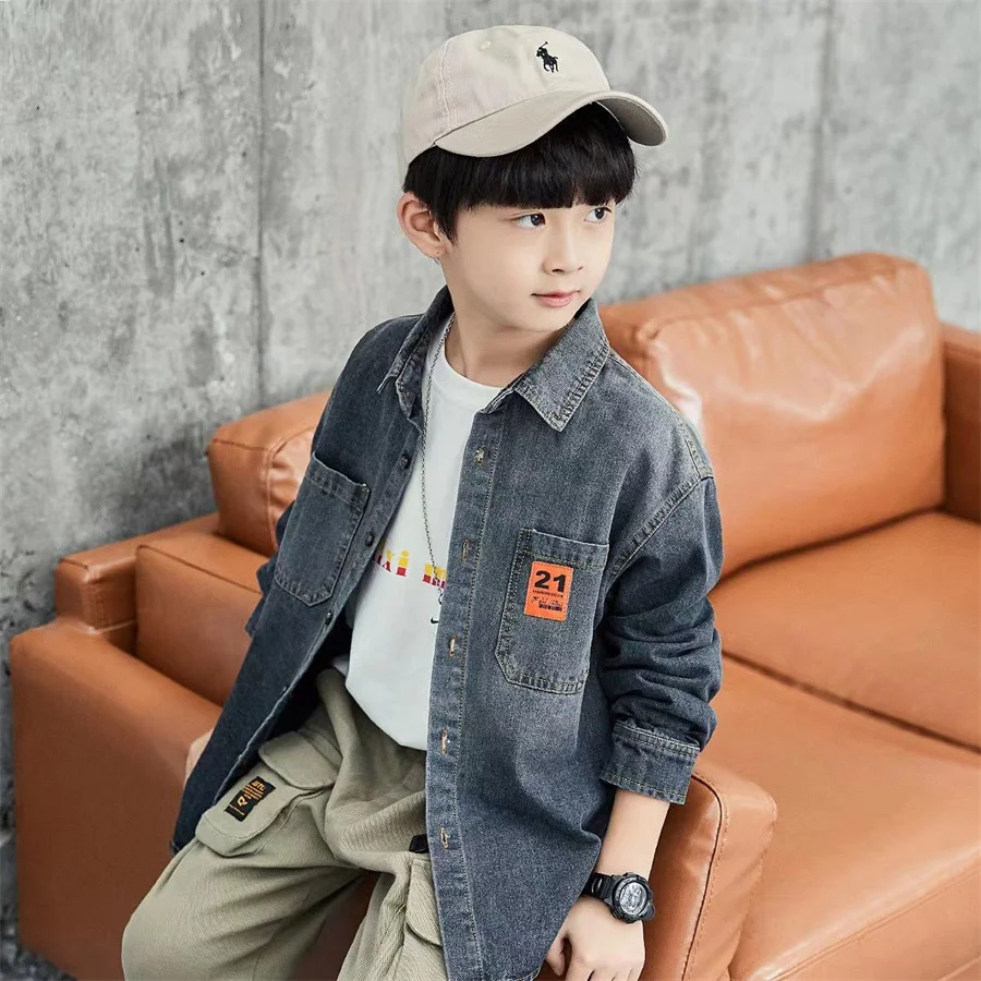Autumn Boys Casual Jeans Shirt Baby Kids Toldder Children Long Sleeve Denim Blouse 3-12years