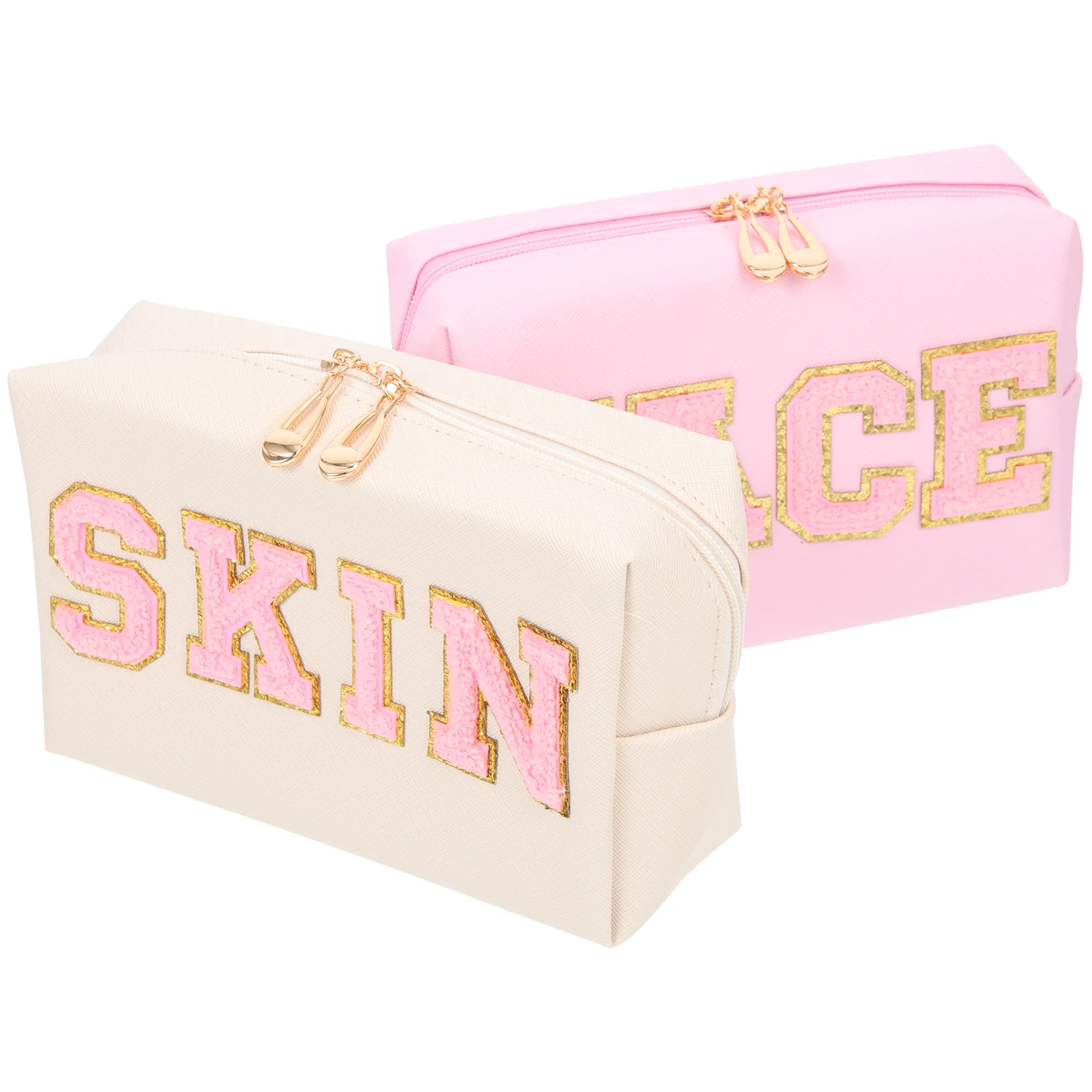 

2 Pcs Decorate Embroidered Bag Miss Makeup for Travel Face Skin Pu Toiletries Storage Bags