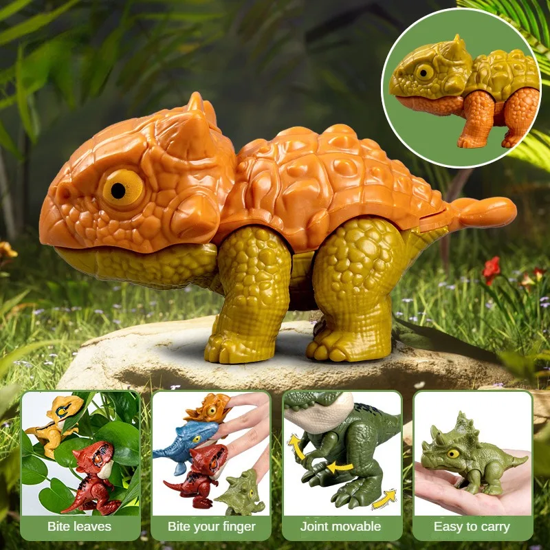 Jurassic Finger Biting Dinosaur Model Toys for Boys Triceratops Tyrannosaurus Ankylosaurus Tricky Interactive Animals Dino Toy 4