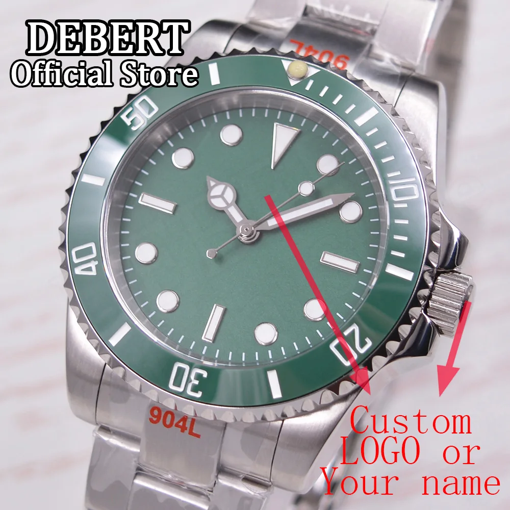 

DEBERT 40mm Custom Logo Green Dial Man's Watch Sapphire Glass 6 Colors Ceramic Bezel Miyota 8215 NH35 Automatic Movement Watch