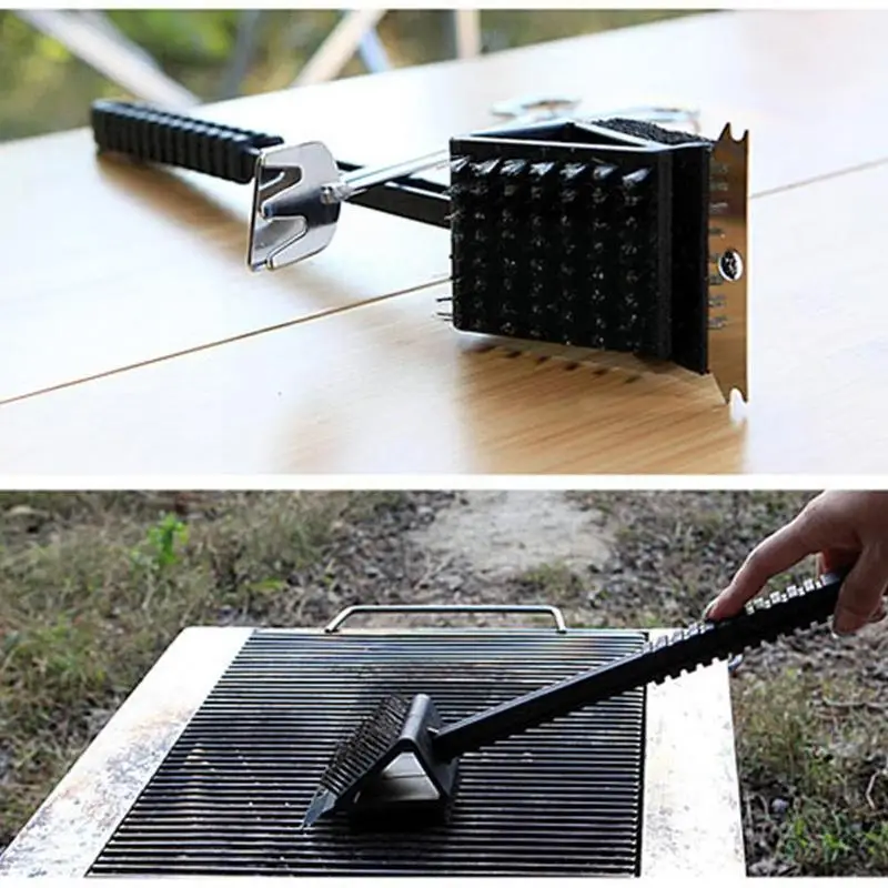 3 In 1 BBQ Wire Brush Barbecue Grill Oven Cleaning BBQ Brush Copper Wire Sponge Shovel Long Handle Cleaning brush