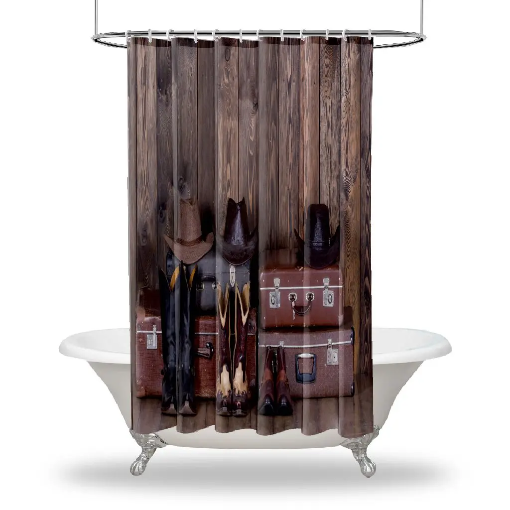 Cowboy Printed Showers Curtain / Waterproof Button Hole Shower Drapes