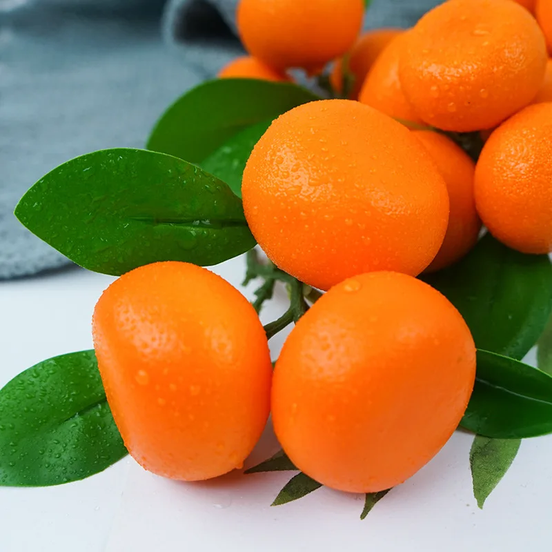 High Simulation Fruit Fake Orange With Branches Leaves Small Orange String 3 Sugar Foam Artificial Sugar Model