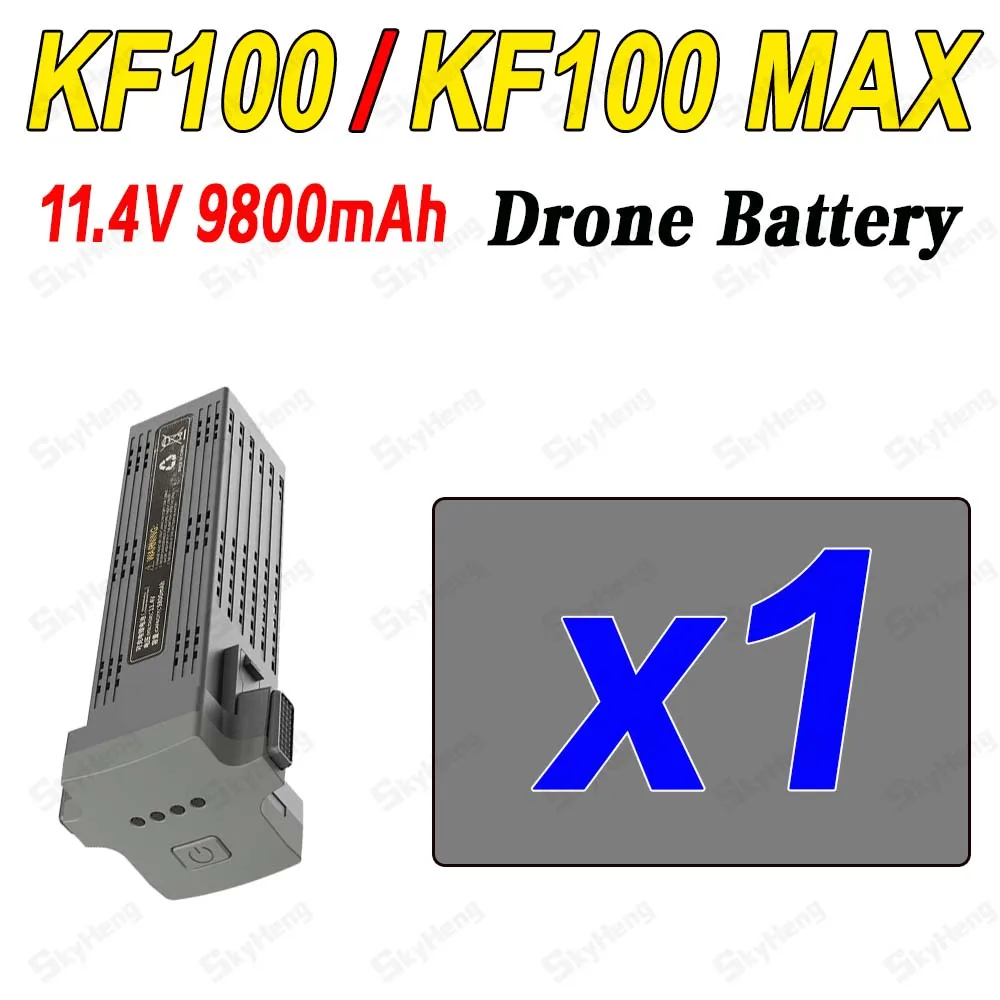 Batterie KF100 Max argentée pour drone, détail des ports de charge et étiquette.