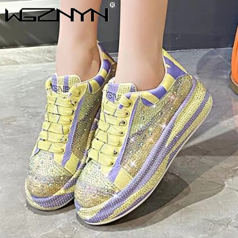 

2023 Luxury Sneakers Woman Casual Vulcanized Shoes New Fashion Shining Thick Bottom Designer Chunky Sneakers Women Basket Femme