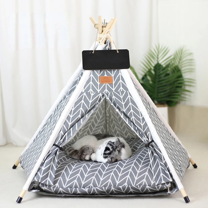 

Pet Teepee with Thick Cushion for Dogs Cats Rabbits and Puppies Portable Pet Tent House Indoor Dog Teepee Washable Dog House